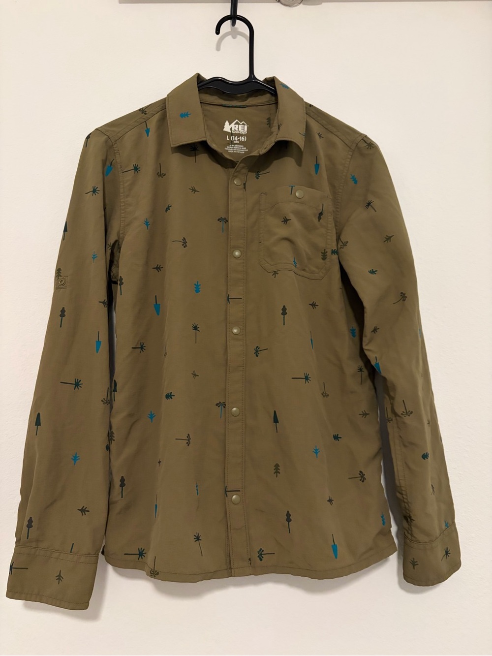 REI Kids’ Olive Green Button-Front Shirt Long-Sleeve